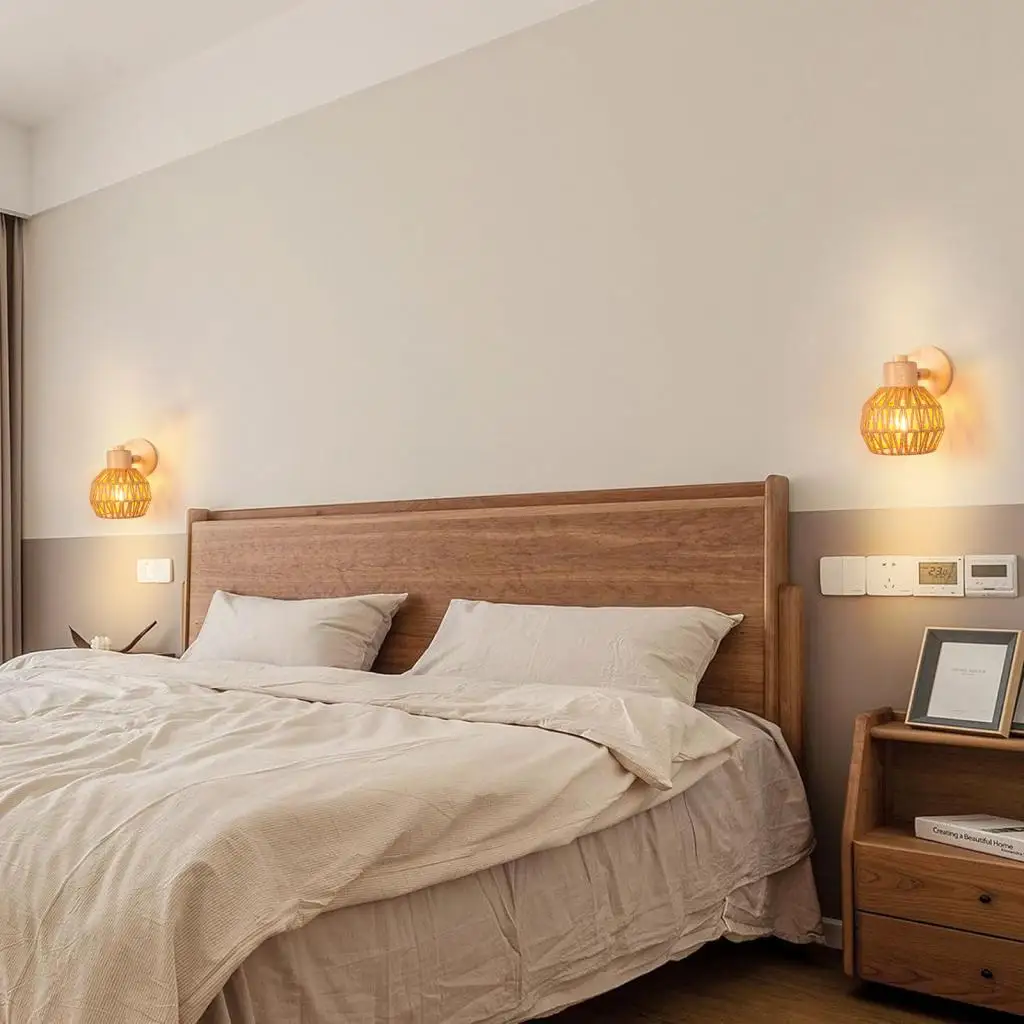 

Hemp Rope Woven Wall Sconce Vintage Wood Wall Light Lighting Retro Rattan Bedside Lamp Industrial Living Room Bedroom Decor E27