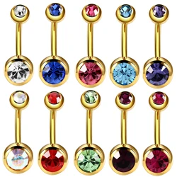 1PC Titanium Belly Button Rings Gold Color Rhinestone Navel Piercing Navel Piercing Goth Ball Nombril Body Jewelry for Women