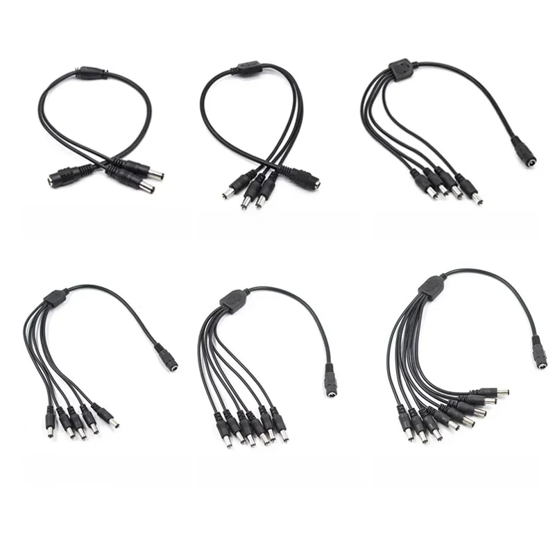 Prise répartiteur d'alimentation 12V DC, 1 femelle à 2 3 4 5 6 8 mâle, câble de caméra CCTV, accessoires CCTV, adaptateur d'alimentation 2.1x5.5mm