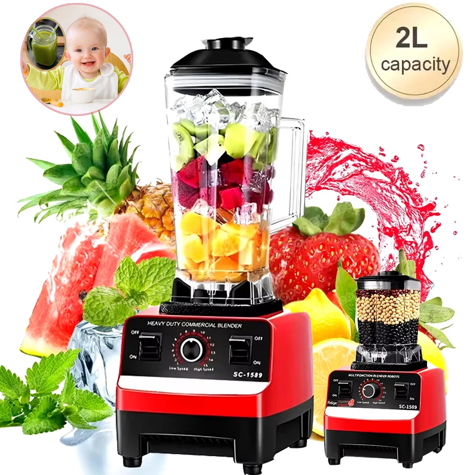 2000W Heavy Duty Commercial Blender Stationary Mixer Food Processor Ice Smoothies for Kitchen High Power Juicer Blender BPA Free