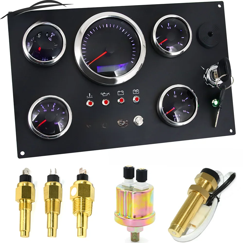 Boot Dashboard 5 Gauge Set Schakelpaneel 85mm Toerenteller 3000 rpm-8000 rpm + 52mm Voltmeter Oliepers Brandstofniveaumeter Aangepast - afbeelding 2