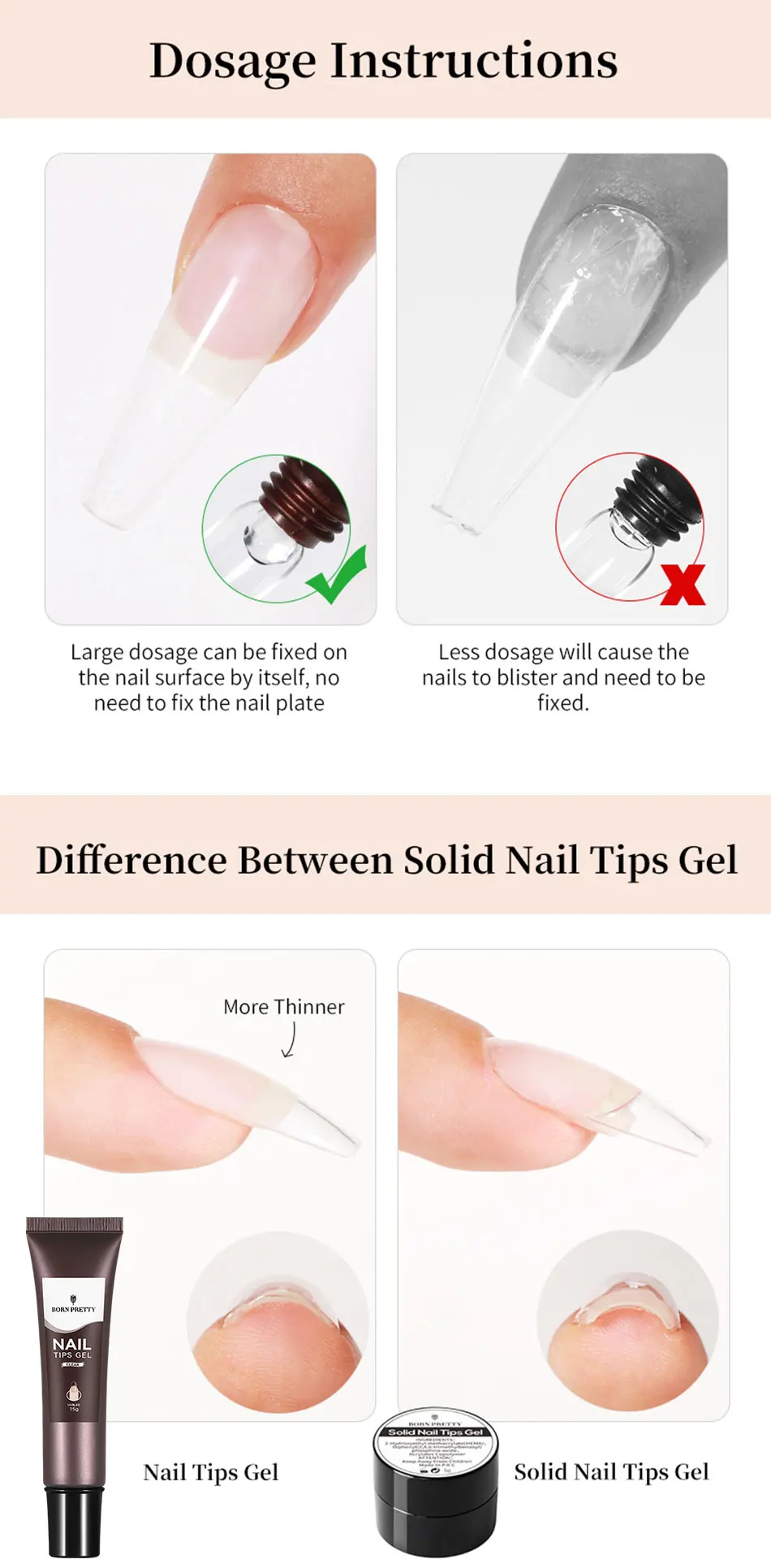 BORN PRETTY 15g Nail Tips Gel Nude Clear Transparent Nail Gel Soak Off UV LED Nail Art Gel Lack Funktion Gel Nagelverlängerung – Detail 4