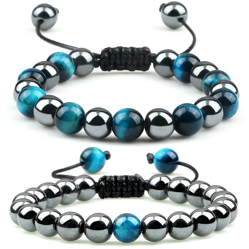 Bracelets en pierre d'oeil de tigre naturel pour hommes et femmes, perles d'hématite de 8mm, Bracelet tressé de Protection de la santé, bijoux faits à la main