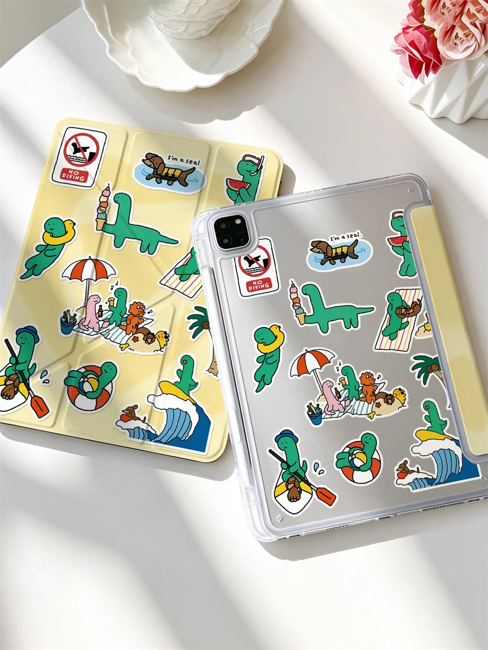 Cute Hangyodon Octopus Sticker Y Fold Tablet Case For iPad Mini6 Mini7 Air4 Air5 Air6 Air7 iPad9 10 Pro11 Clear Acrylic Cover Wi