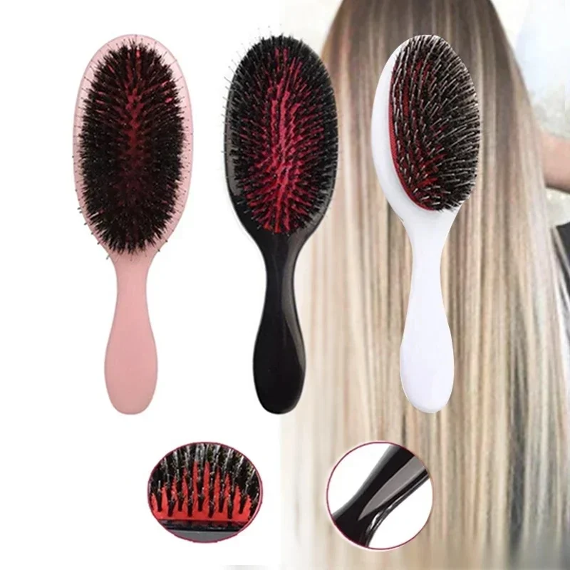 1PC Owalny grzebień z włosia dzika i nylonu Mini antystatyczny grzebień do masażu skóry głowy Szczotka do włosów Salon pielęgnacji włosów Narzędzie do stylizacji — zdjęcie 2