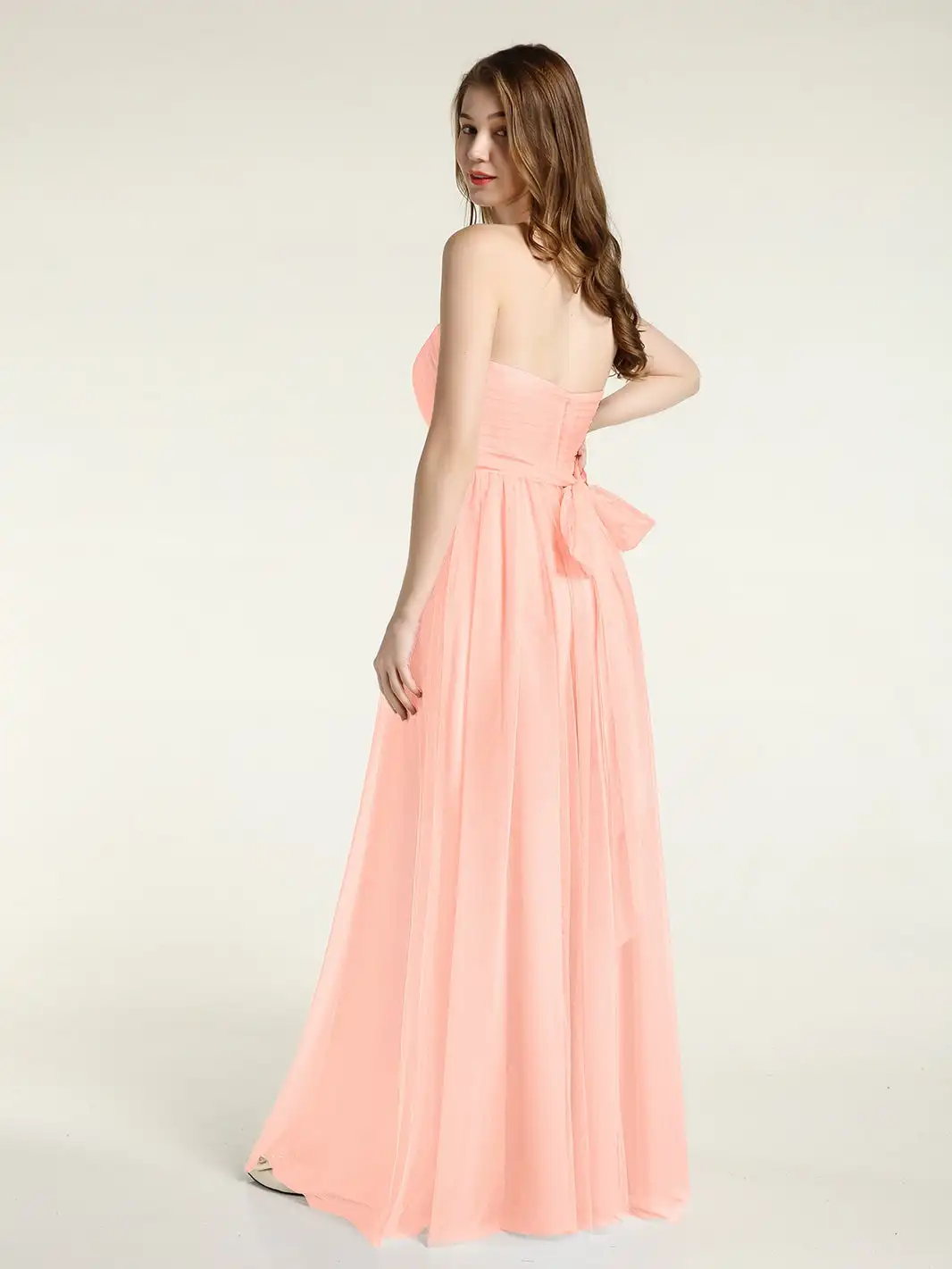 Strapless Sweetheart Neck Tulle Bridesmaid Dress With Bow Wedding Cocktail Dresses With Slit Pleated Evening Gowns