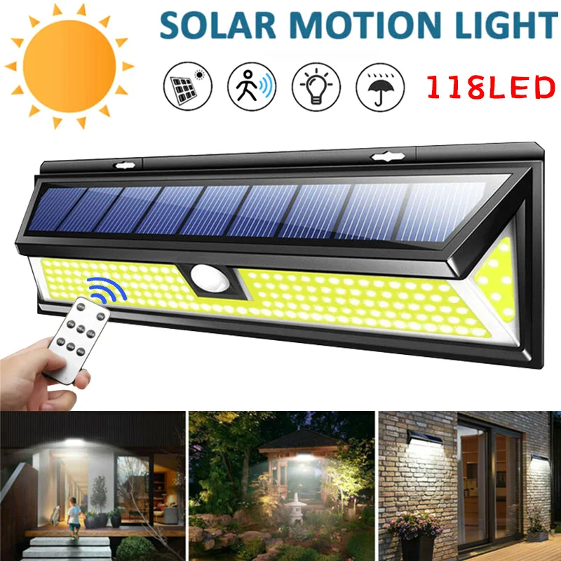 Luz LED Solar potente para exteriores, Sensor de movimiento, luz de pared impermeable, focos súper brillantes para puerta delantera, garaje, jardín,