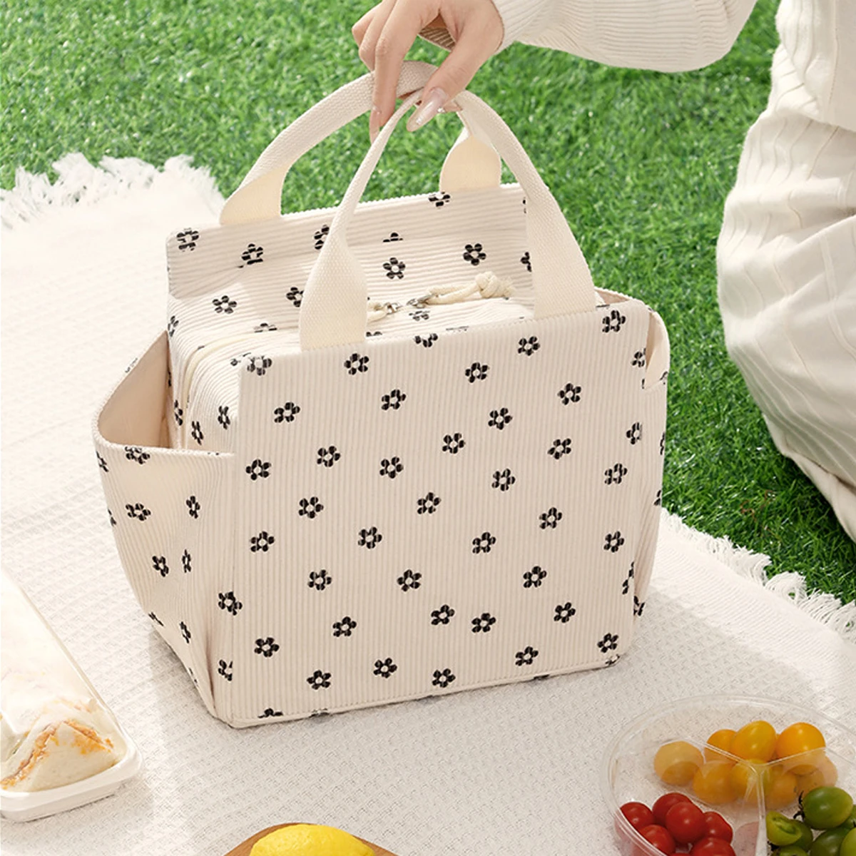 12L Lunchbox-Tasche, verdickte Aluminiumfolie-Isolierung, Lunch-Tasche, bedrucktes Cordmaterial, wasserdichte und ölbeständige Essenstasche – Detail 13