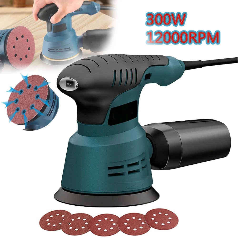 300W Electric Eccentric Sander 6 Gears Speed Adjustment 125mm Wood drinking Processing Car Polishing Machine With Dust Box