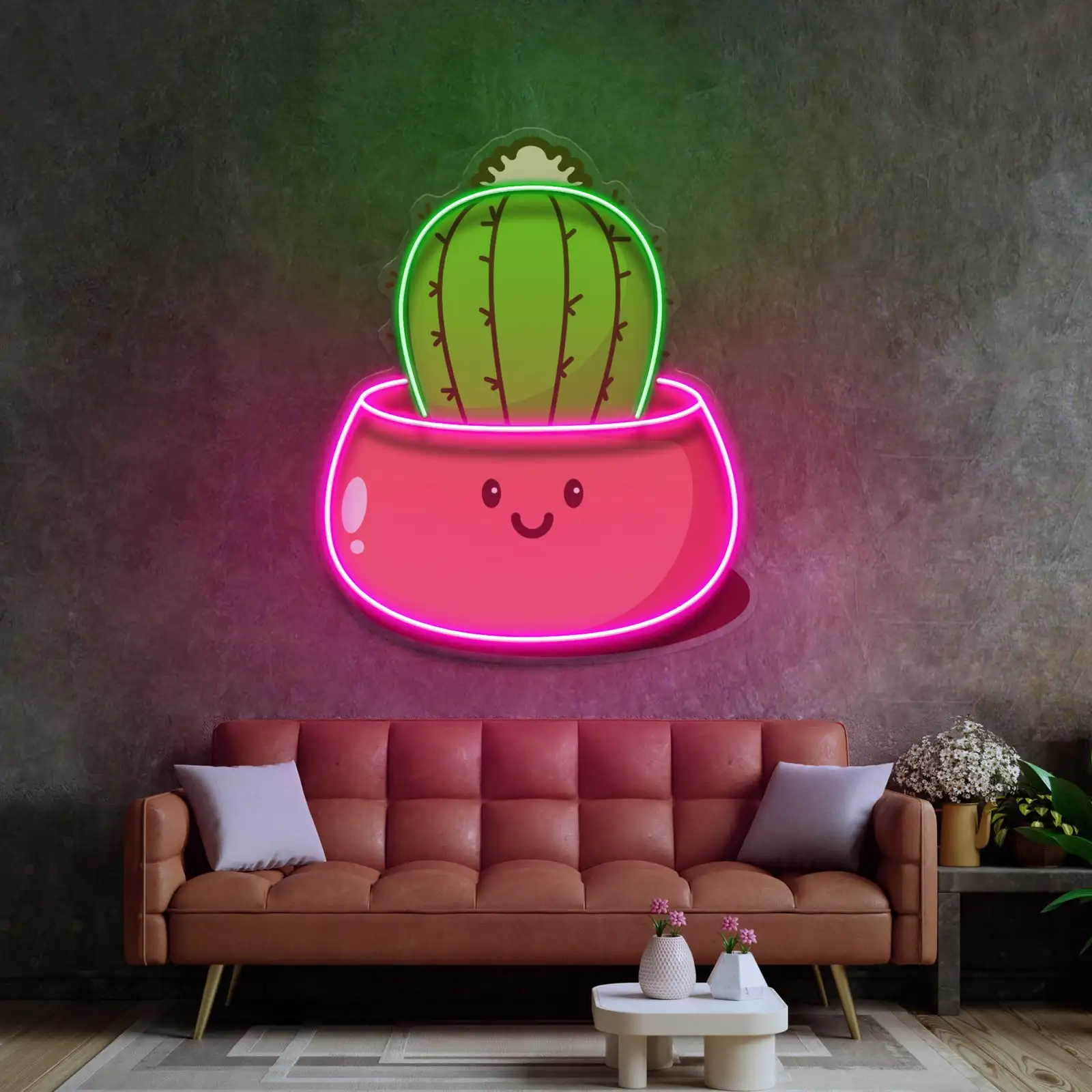 

Kawaii Cactus Plant Neon Sign Wall Art Decor Dimmable Cactus Bedroom Sign USB Powered for Home Kitchen UV Print Room Decor