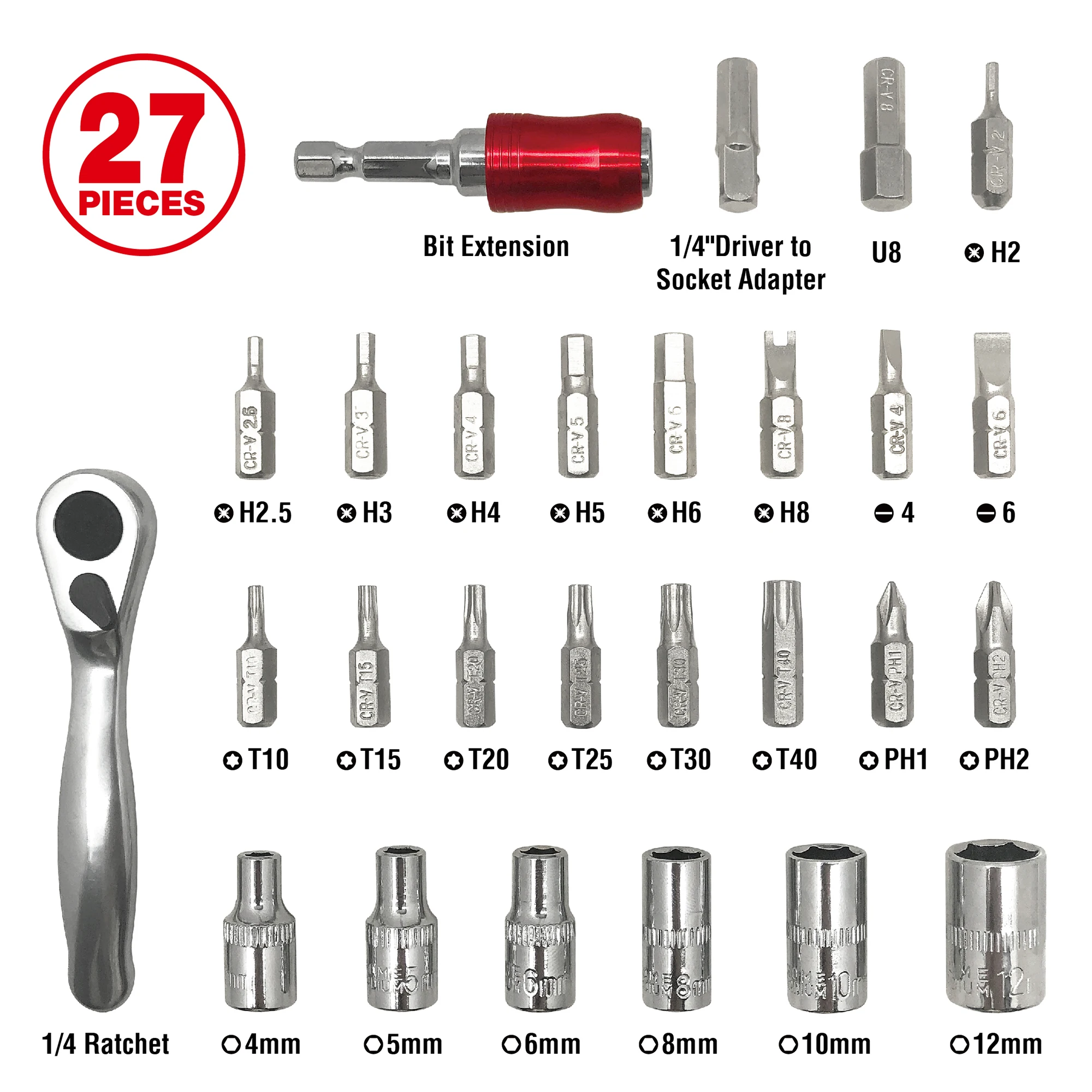 2 Set 27pcs Mini Ratchet Tool Set Socket Wrench Sets Repair Tool Set Screwdriver Bit with Quick Release Drive Socket Wrench