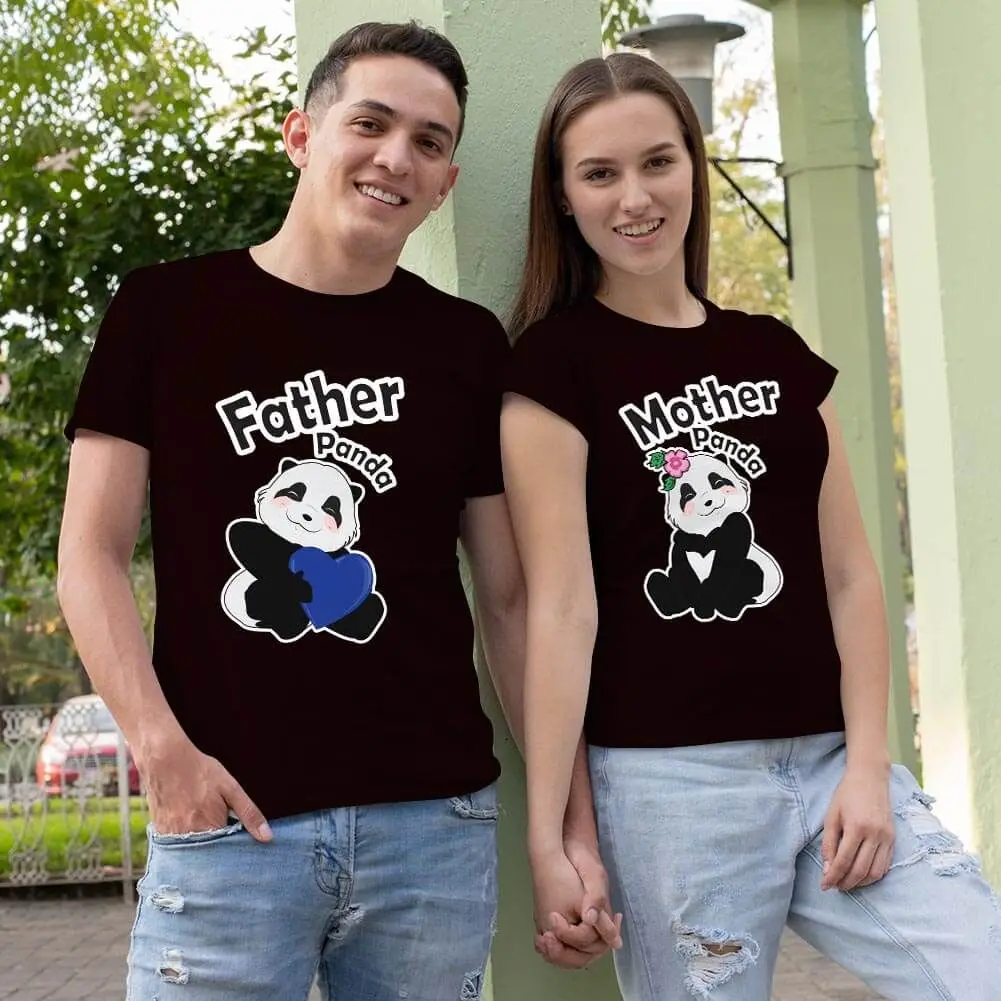 

Unisex Father Panda and Mother Panda Couple T-Shirts - Adorable Matching Tee Set- Valentine's Day Gift- T-shirts for Couples