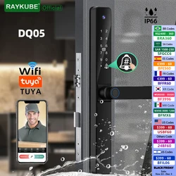 RAYKUBE DQ05 IP66 Waterproof Tuya WiFi Door Lock Aluminum Door Locks With APP Video Call Fingerprint Password IC Card Key Unlock