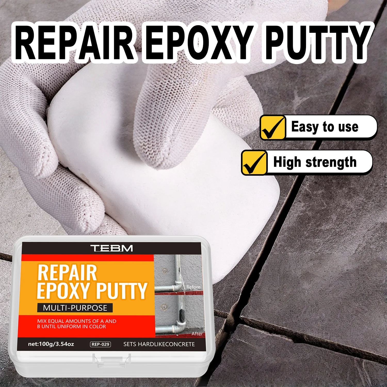 High Strength Epoxy Repair Putty Stick Waterproof Moldable Mud Glue Sandable Drillable Crack Filler For Metal Pipe Concrete Wood