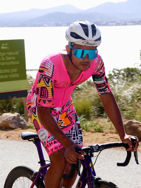 Mens pink cycling tops sale