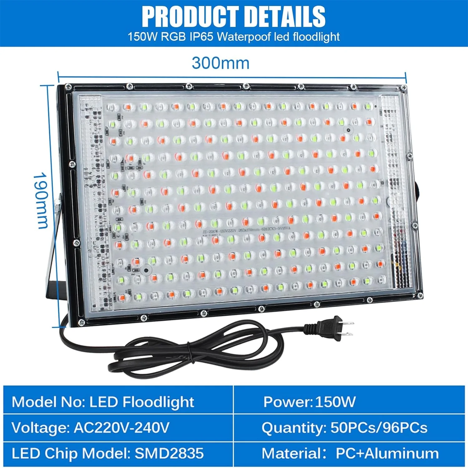 2 упаковки прожекторов RGB мощностью 150 Вт, интеллектуальный прожектор RGB с изменением цвета с дистанционным управлением, для сценического освещения, вечеринок по случаю дня рождения