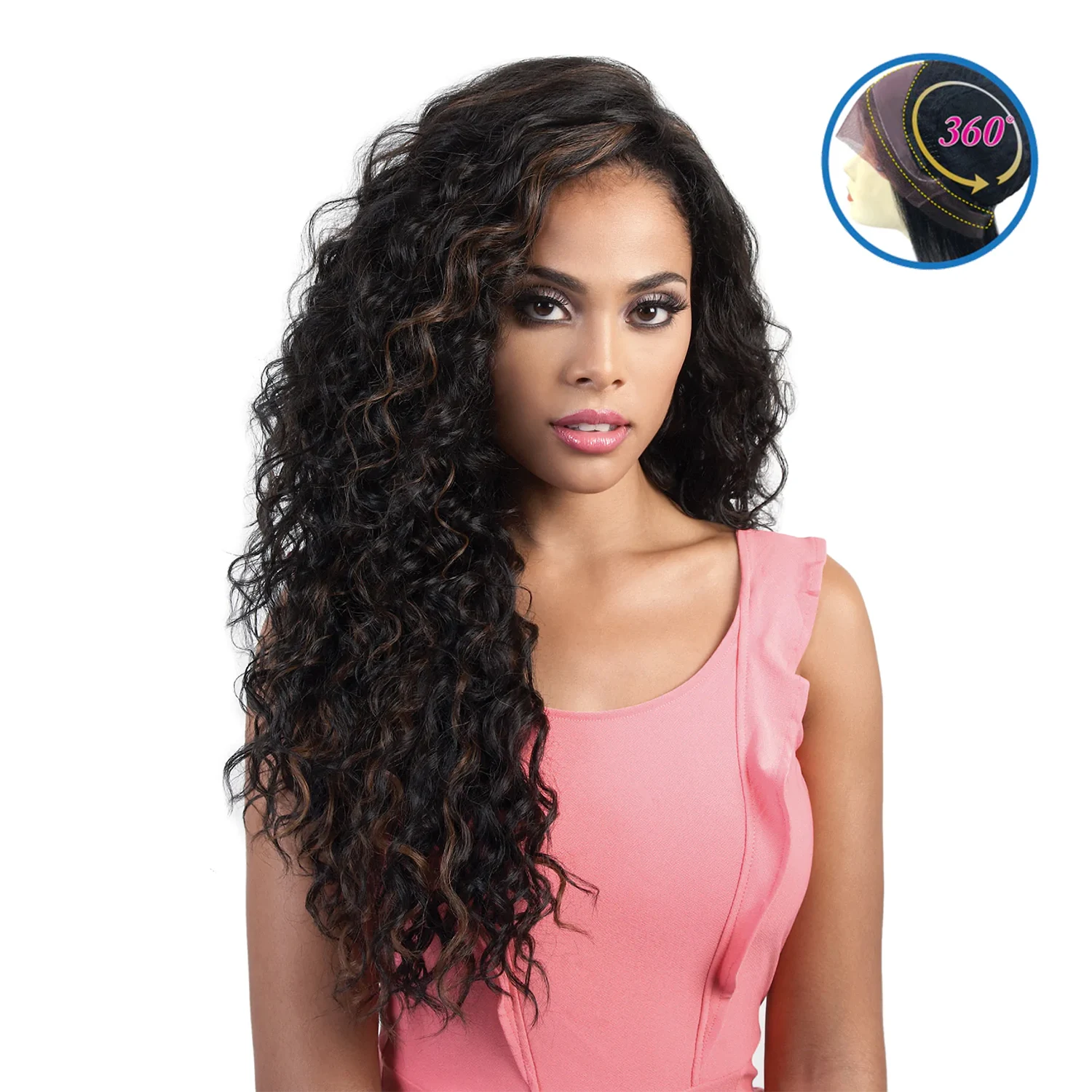 Motown Tress Echthaarmischung, Lace-Front-Synthetik-Perücke, 360-Grad-Spitze, HB360L.MEG