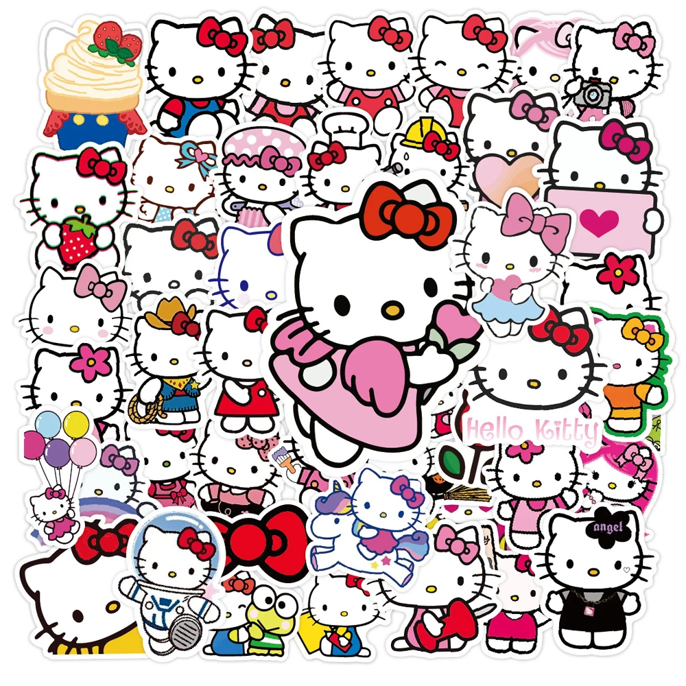 10/30/50PCS Cartoon Hello Kitty Stickers Skateboard DIY Bicycle Guitar Laptop Scrapbooking Cute DIY Waterproof Decals Kids Toy