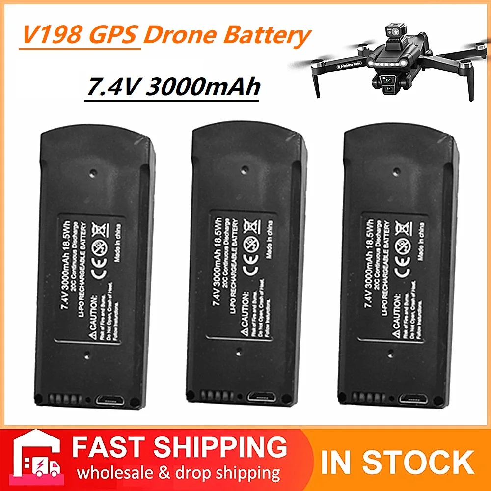 Original 7.4V 3000mAh V198 MAX PRO 8K Drone Battery For V198 GPS RC Quadcopter Dron Spare Battery Accessories Parts