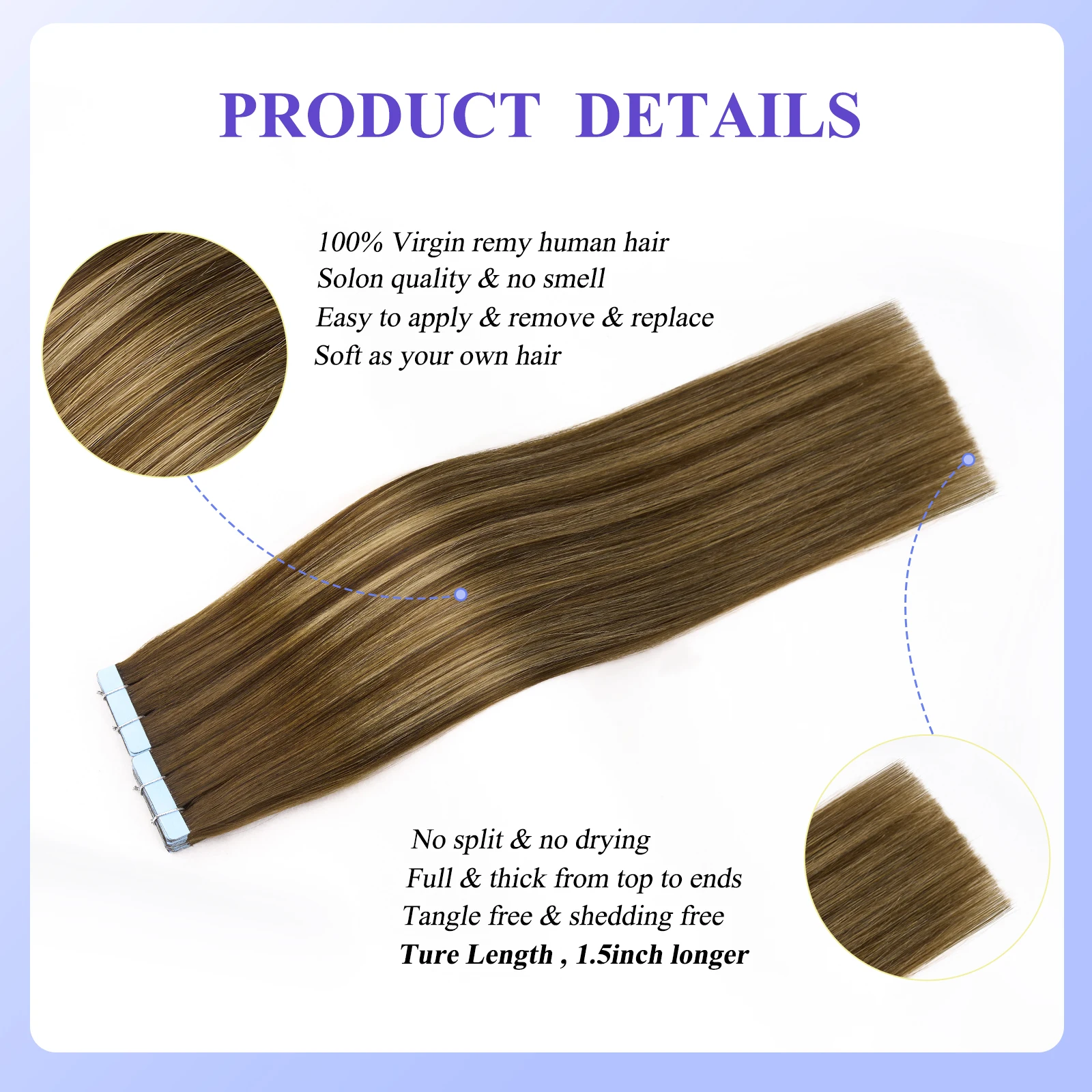 LOVEVOL 12A Tape in Hair Extensions Real Remy Human Hair Balayage Invisible Skin Weft PU Straight Tape in Extensions for Women