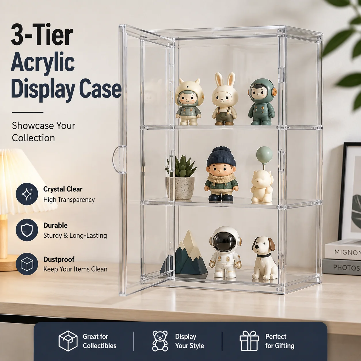 3 Tier Acrylic Blind Box Display Case, Clear Collectible Figure Display Cabinet, Dustproof Storage Organizer for Mini Figures, Toys, Action Figures and Desk Decoration