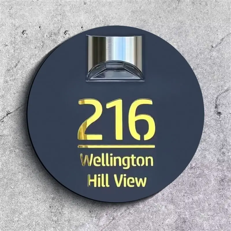 Personalized Circular Solar House Sign, House Number with Solar Light, Laser Cut Door Name Plaque, LED Modern Door Number Plaque