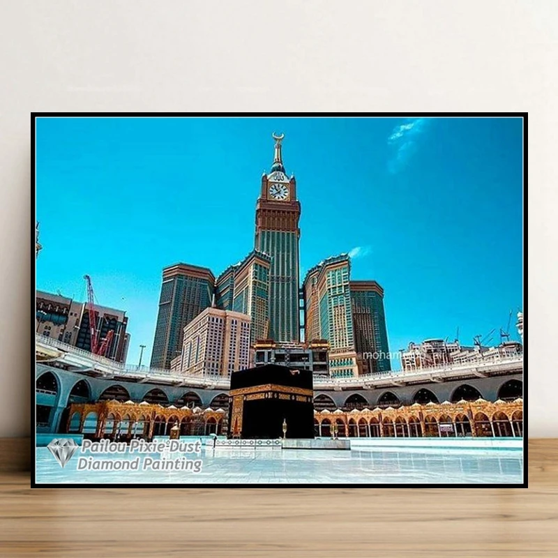 Islamic Grand Mosque Of Meccca Arabia 5d Fairy Dust Diamond Painting Art Masjid al-Haram Kabba Makkah Scenery Cross Stitch Decor