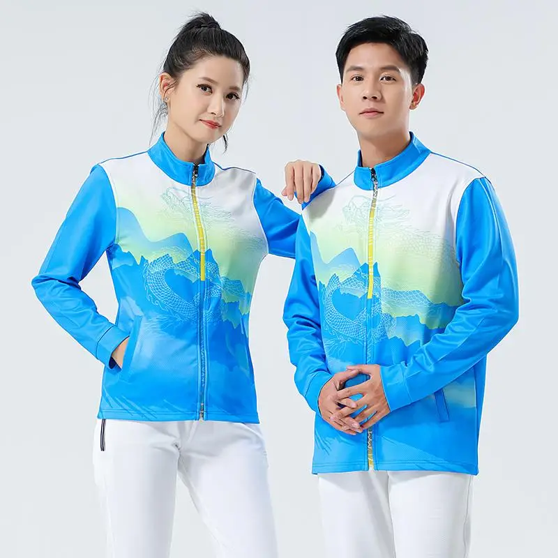 

Women Men Tennis Jacket 2024 Autumn Winter China Dragon Print Long Sleeve Table Tennis Golf Ping Pong Badminton Coat/ Pants