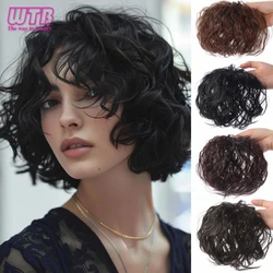 Parche de pelo sintético corto y rizado para mujer, Clip de pelo blanco cubierto, extensión de cabello Invisible sin rastro