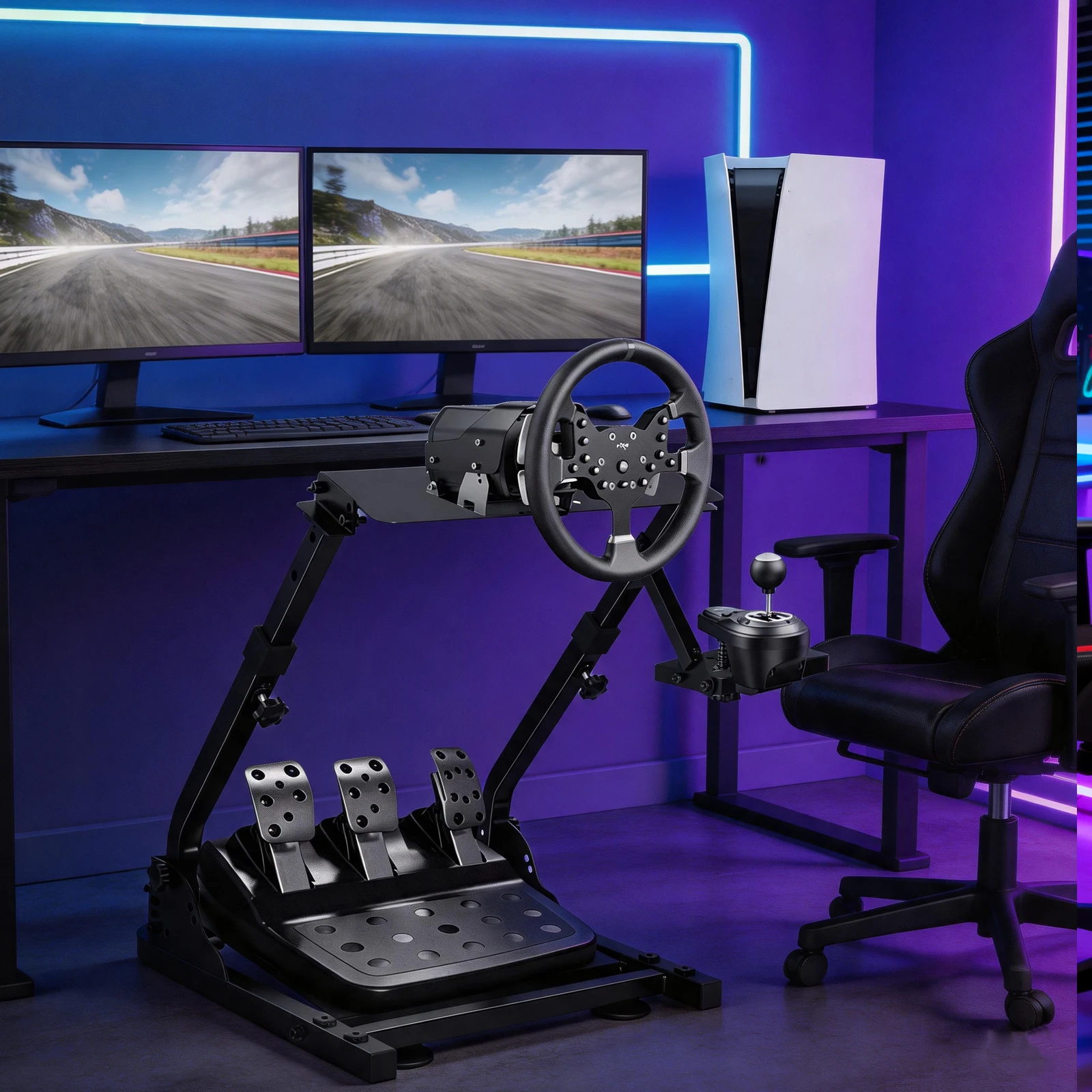 Supporto Pieghevole per Volante da Corsa, Supporto Universale Regolabile per Volante, Supporto per Simulatore da Corsa in Acciaio al Carbonio, Piedini Antiscivolo per Appassionati di Gaming e Corse