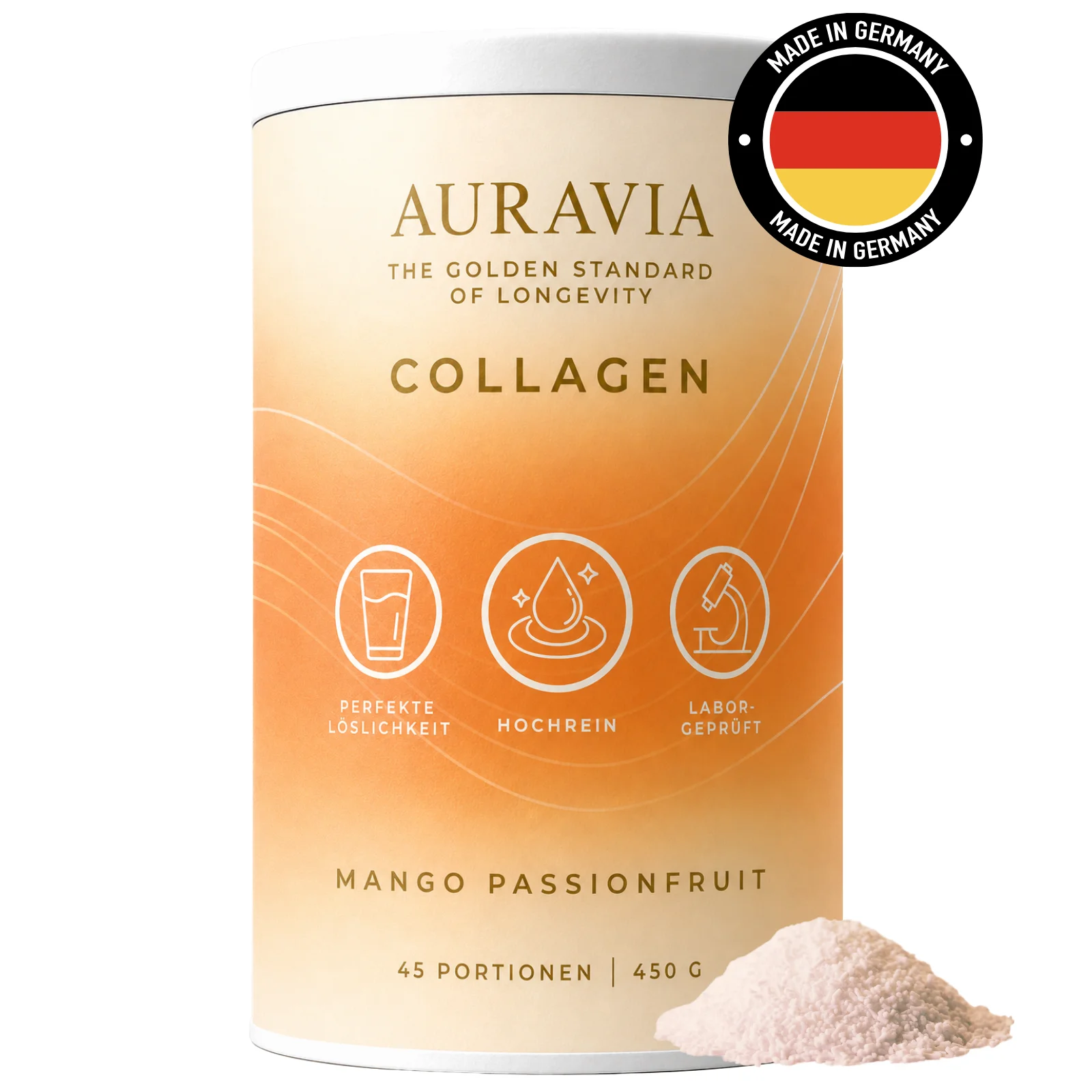 AURAVIA Kollagen Hydrolysat Pulver Made in Germany – Premium Rinder Kollagenpulver Typ I II III Peptide 2000 Dalton 450g – Anti Aging Protein Bioactive Collagen Peptides Powder Hydrolyzed Skin Hair