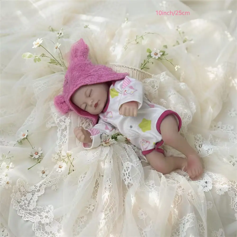 ตุ๊กตาเด็กทารกเหมือนจริงขนาด 10 นิ้ว ทำจากซิลิโคนทั้งตัว รูปเด็กผู้ชาย ตุ๊กตาเด็กทารกเหมือนจริงที่นอนหลับ ตุ๊กตาเด็กแรกเกิดเนื้อนุ่ม