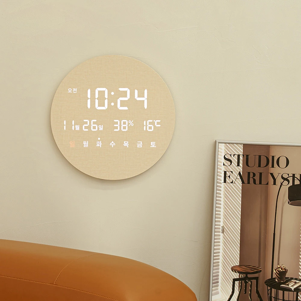 OA Modern LED Wall clock Silless digital interior tabletop living room temperature humidity wall hanging clock