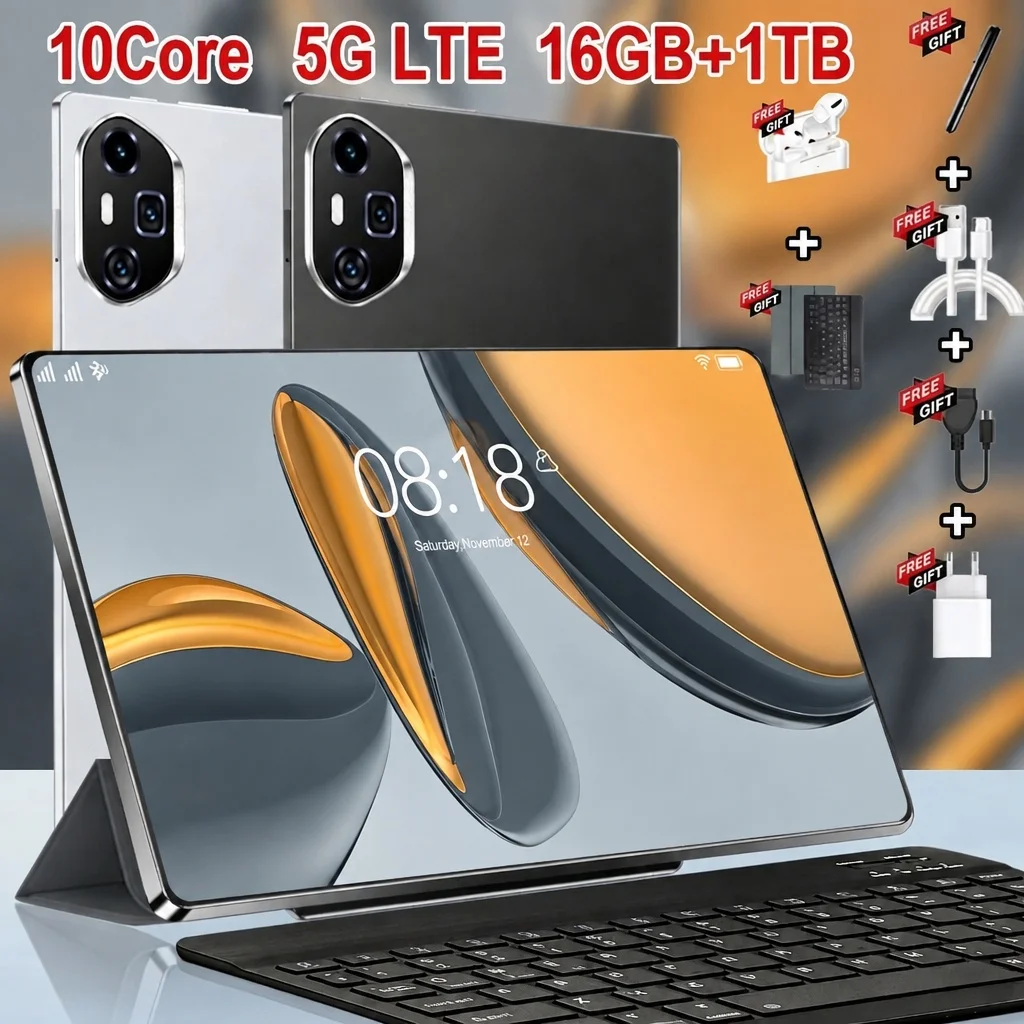 Tablette design moderne 10,36 pouces, Android 13 et processeur 10 cœurs. Mémoire 16Go+1To très spacieuse, batterie 12000mAh endurante. 5G double SIM, WiFi stable et caméras 16MP+32MP pour un usage varié au quotidien.
