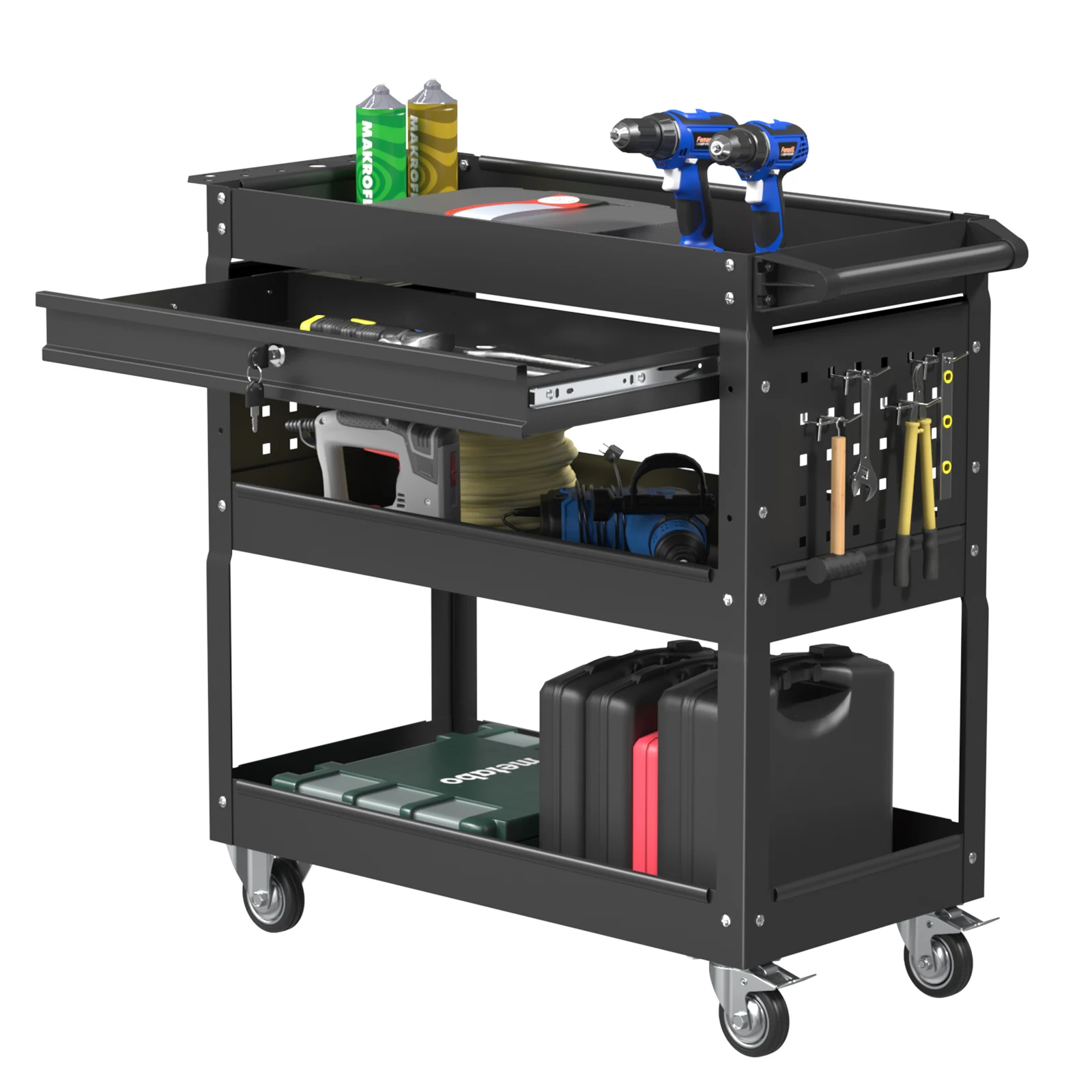 

3 Tier Rolling Tool Cart, Heavy Duty Tool Cart on Wheels for Mechanics,400 LBS Tool Cart with Drawers for Garage
