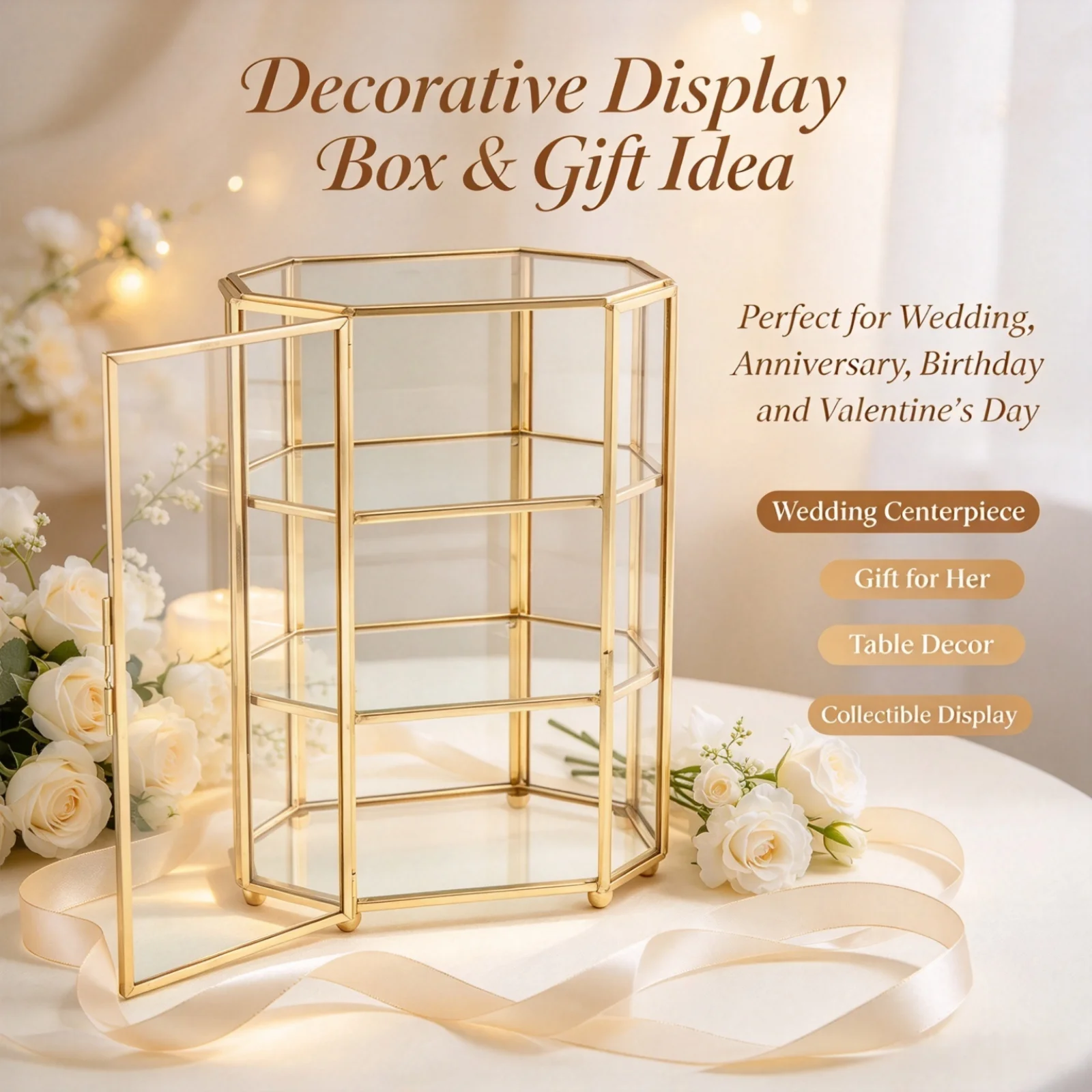 3 Tiered Glass Jewelry Box Ring Earring Necklace Holder Desktop Jewel Display Rack for Home Desktop Jewellery Storage Organizer