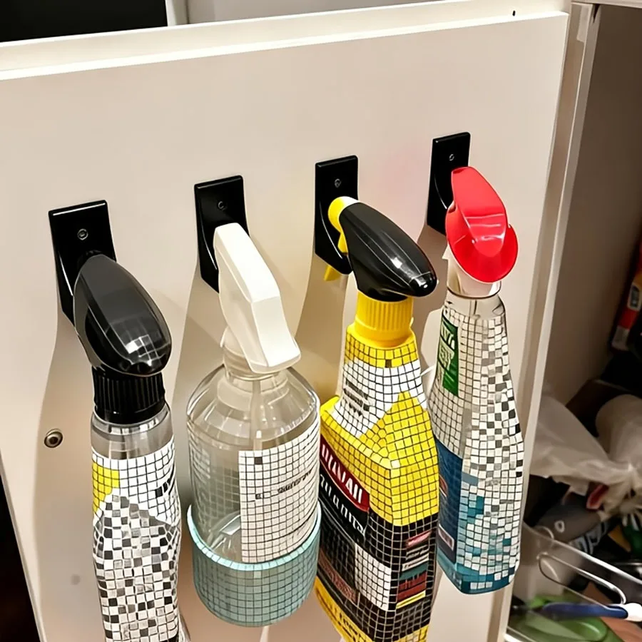 1/4 Pcs Wall Mounted Spray Bottle Holder, Multifunctional Under Cabinet Storage Rack Space Saving Organizer for Kitchen Bathroom