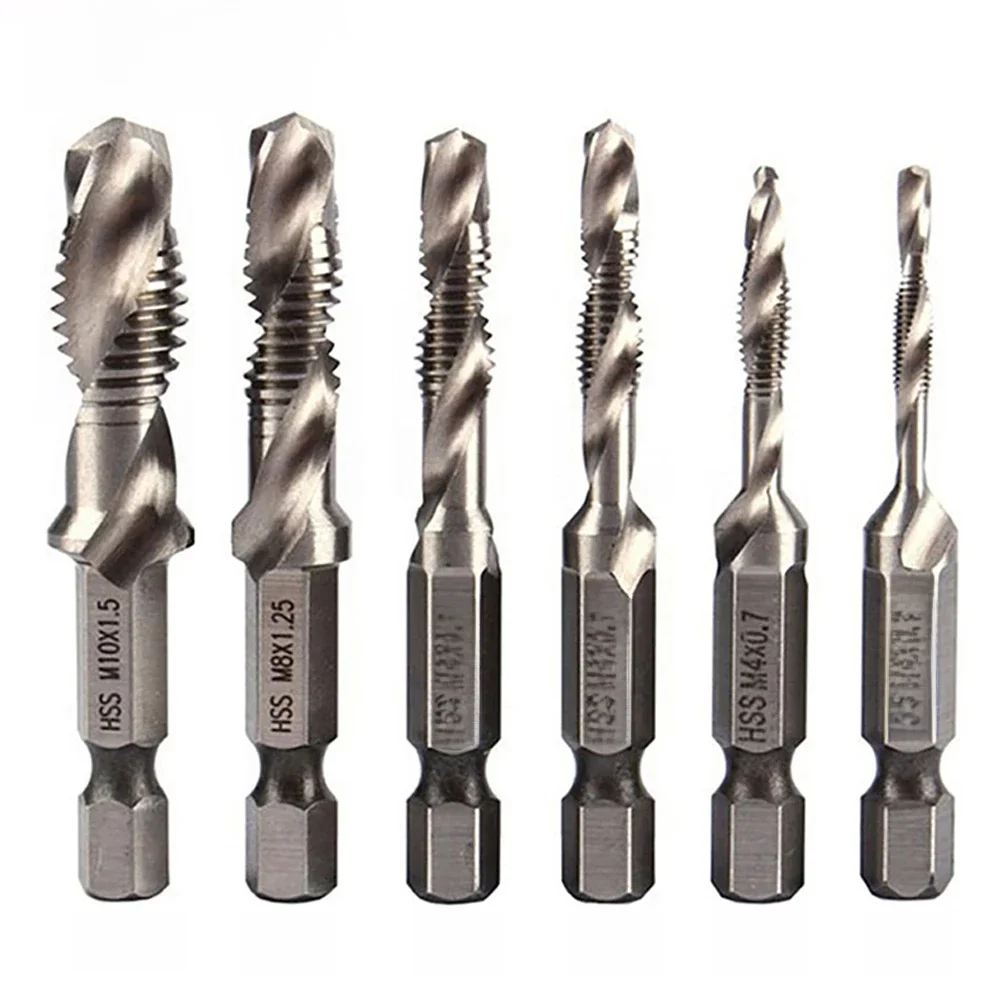1/6Pcs Zestaw wierteł do gwintowników z chwytem sześciokątnym Tytanowy gwintownik HSS Gwintownik do śrub Maszynowy gwintownik M3 M4 M5 M6 M8 M10 Narzędzia ręczne — zdjęcie 2