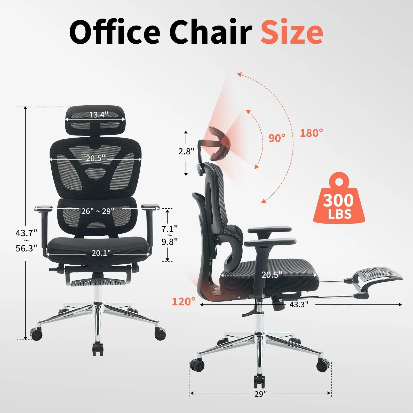 Ergonomischer Bürostuhl, Gaming-Stuhl mit Netzbezug, verstellbaren 3D-Armlehnen, dynamischer Lordosenstütze & Fußstütze – für das Homeoffice