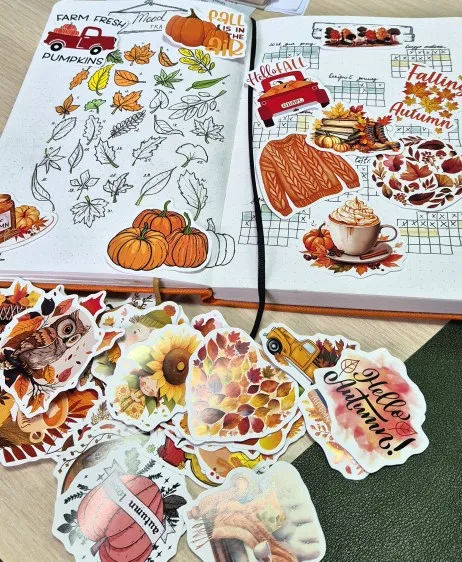 Autumn Fall Stickers Pumpkins Aesthetic DIY Gift Kids Toy Waterproof Graffiti Decal for Laptop Phone Luggage Bottles Decorative photo review