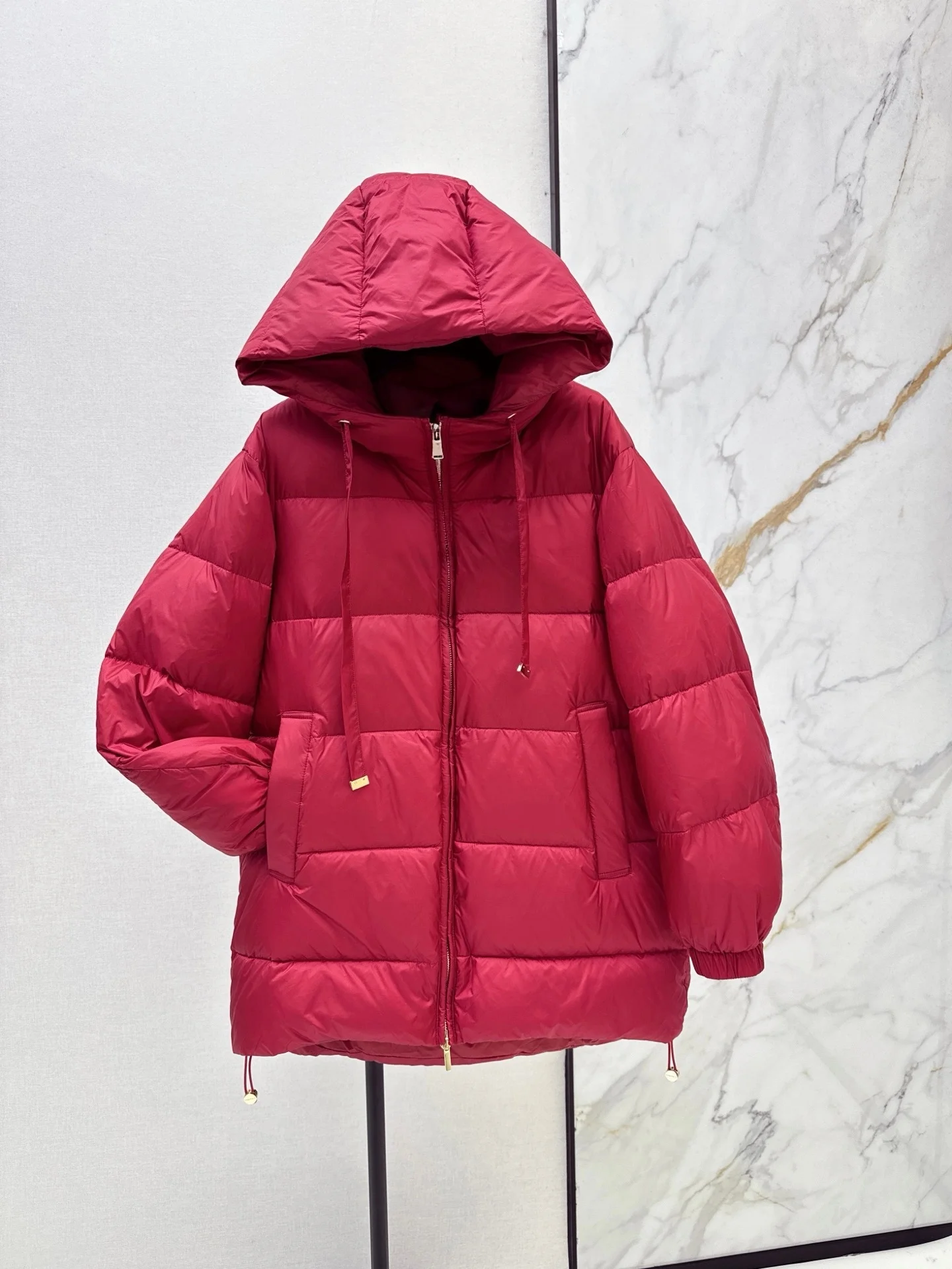 2026 Women Winter Loose Drawstring‑Hem Hooded Mid‑Length Puffer Jacket ZX5723