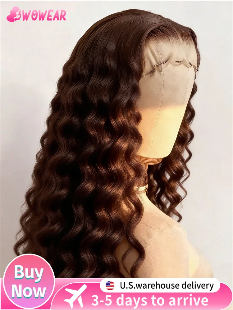 

Шоколадно-коричневый вьющийся парик 13X6 на шнуровке, цветной парик из 100% человеческих волос, предварительно выщипанный, глубокая волна, бразильский коричневый парик из человеческих волос