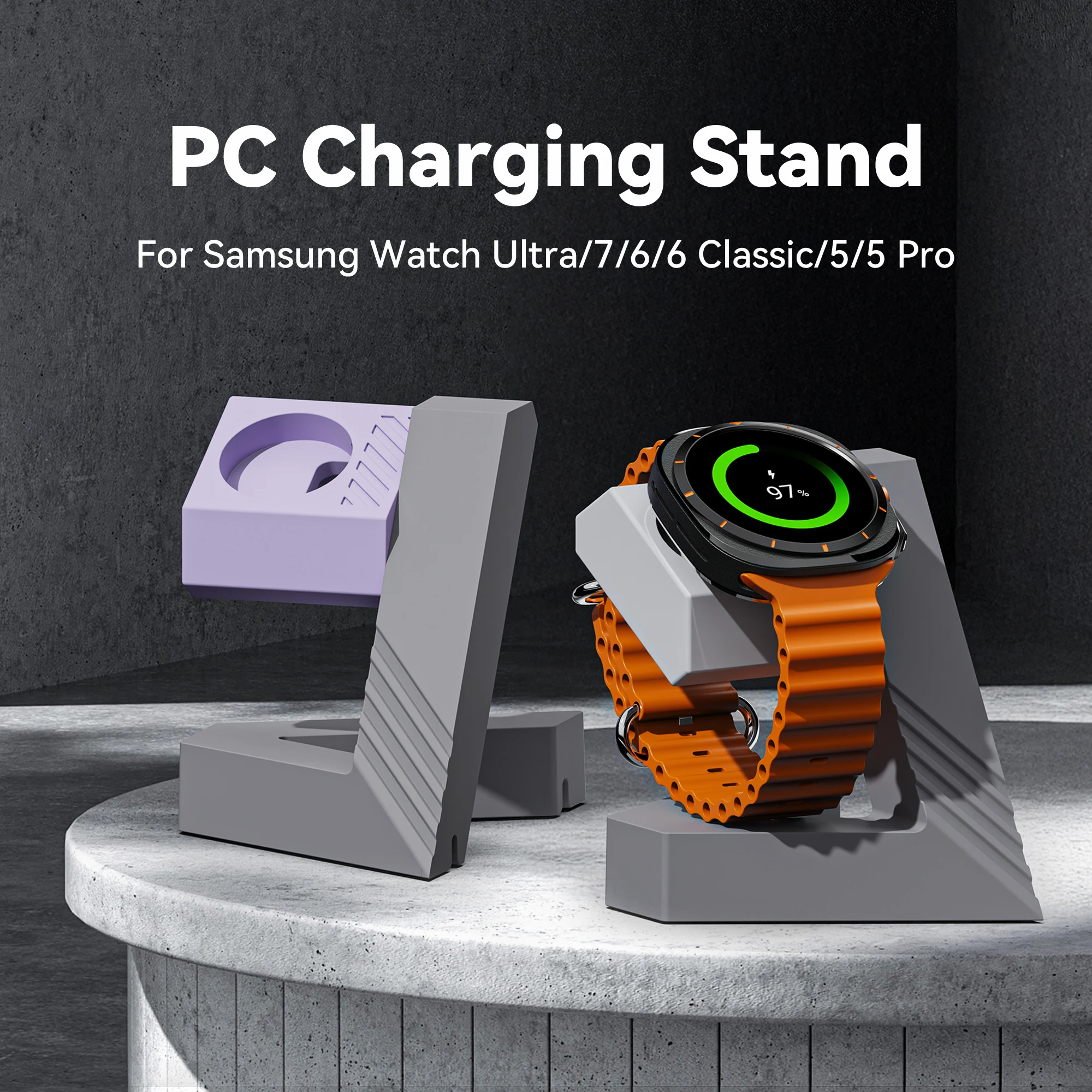 PC Geometric Charging Stand for Samsung Galaxy Watch Ultra/7/6/6 Classic/5/5 Pro Smart Watch Charger Dock Base