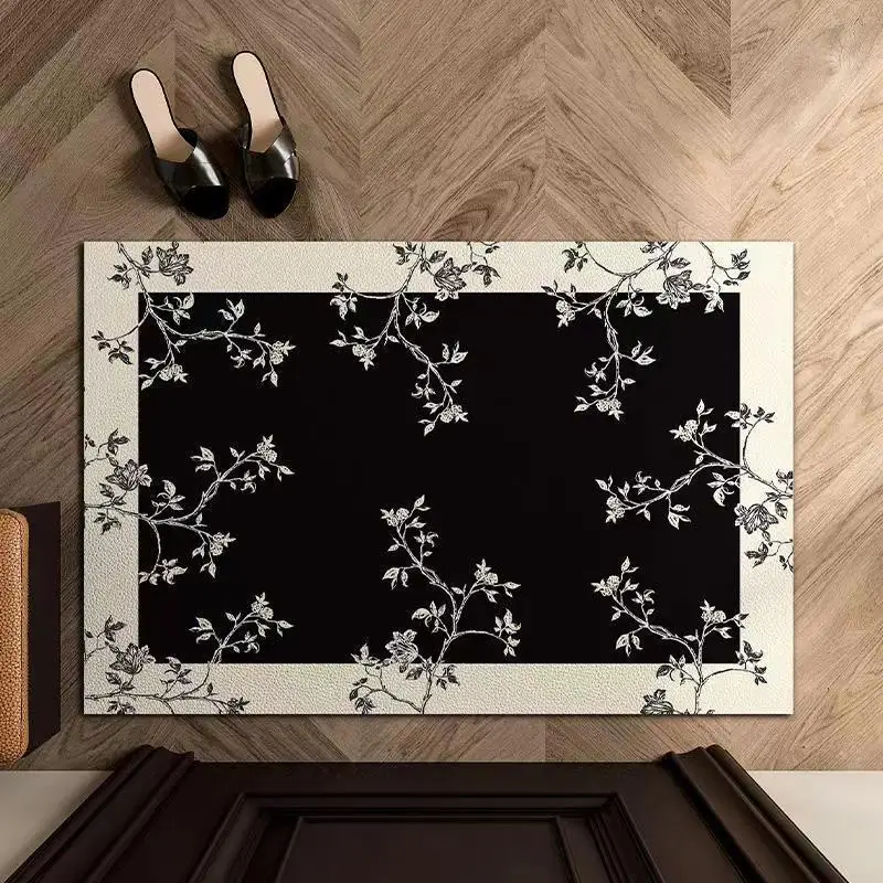 

PVC Anti-slip Doormat, Silk Loop, Custom Home Leaves Foot Mat, Doormat, Small and Large Size, Porch, Flora, White and Black