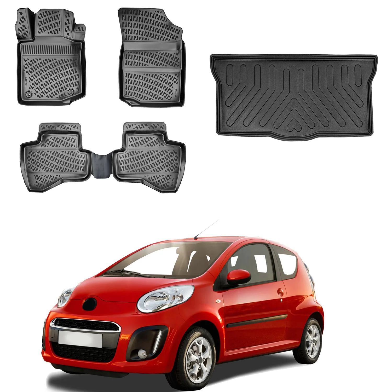 Floor Mats + Cargo Trunk Liner Fits Citroen C1 2005-2014 Set - All Weather Maximum Coverage - Water Resistance