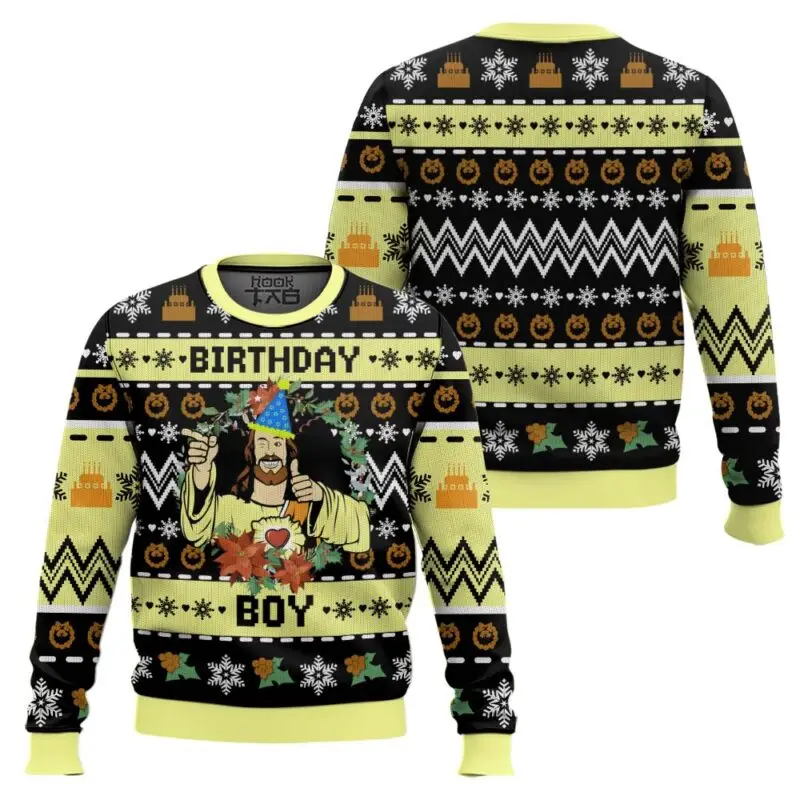 Jesus Birthday Boy Ugly Sweater Funny Christmas Party Wear Holiday Pullover Festive Family Matching Outfit Gifts for Christmas