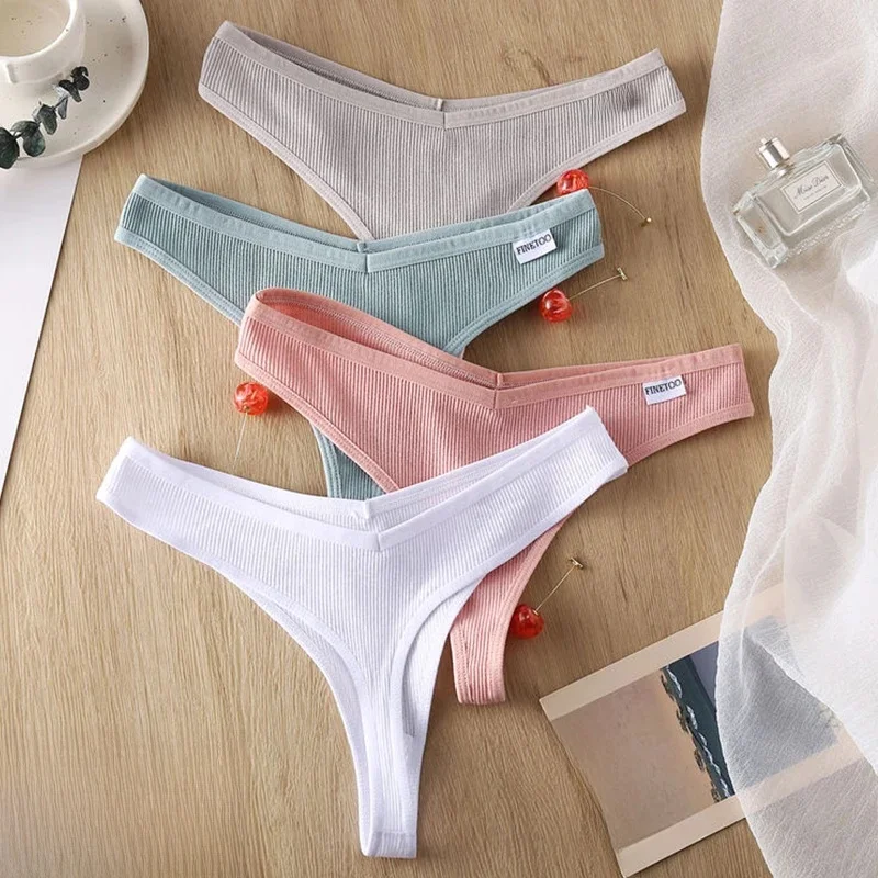 3 szt./zestaw Damskie bawełniane stringi, seksowne majtki z niskim stanem, brazylijskie figi, oddychająca bielizna, bikini — zdjęcie 2