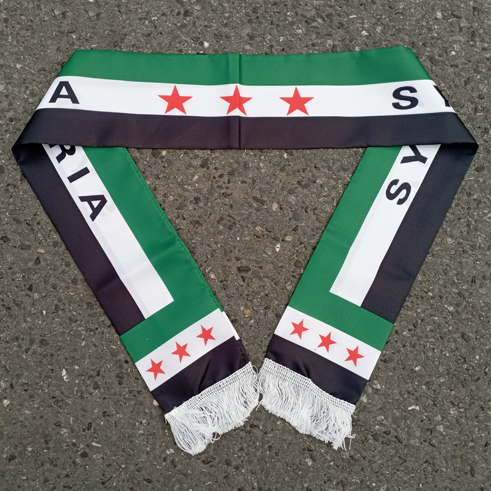 New High Quality Syrian Free People National Flag Green Three Star Flag Scarf 14x140cm Syria Flag Hoisting Room Decoration