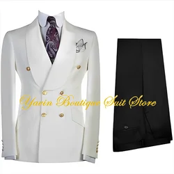 Men's Suit 2 Pieces Jacket Pants Wedding Groom Tuxedo Double Breasted Buttons Shawl Lapel Business Blazer Suit