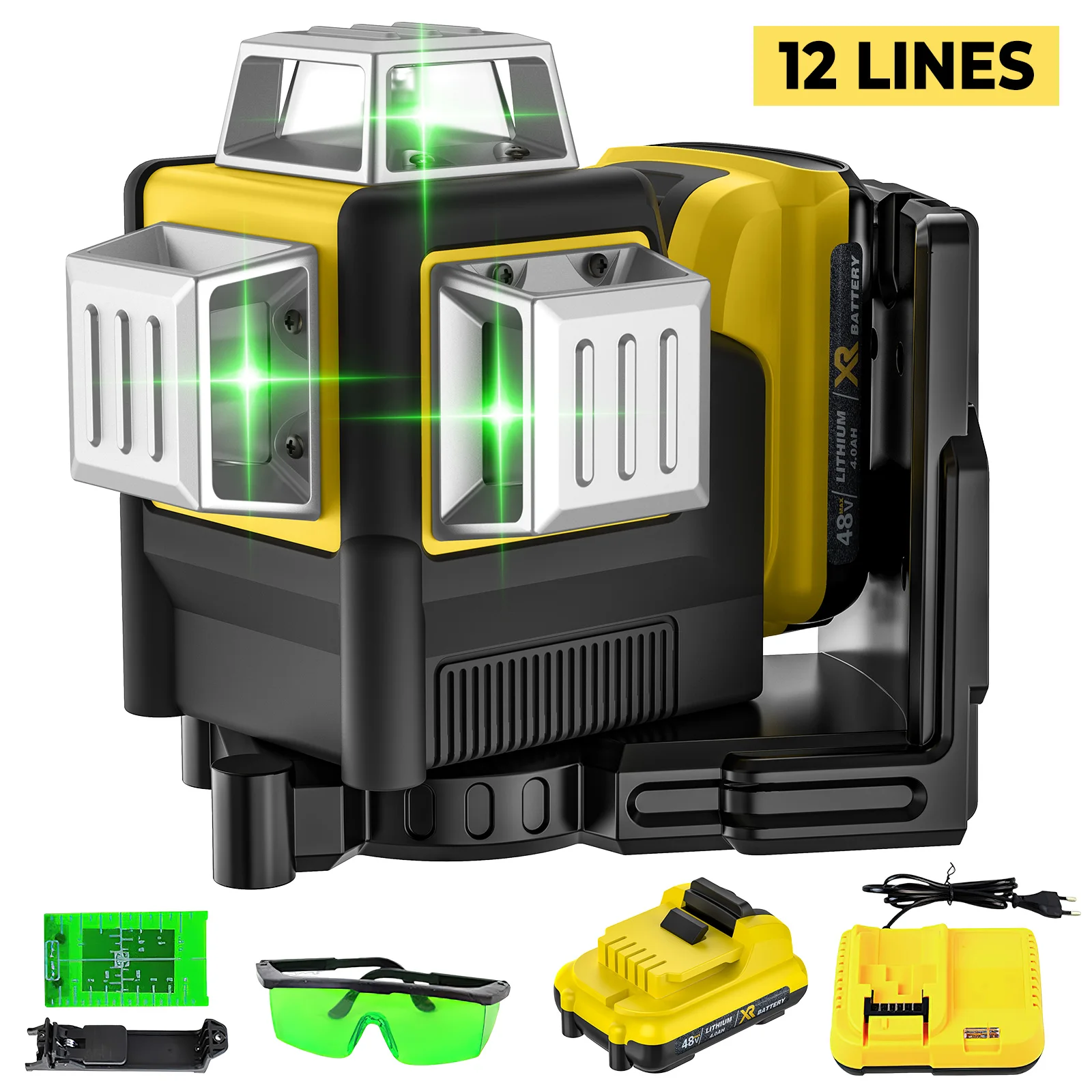 Image of 3D-Grünlaser-Nivelliergerät mit automatischer Präzisionsnivellierung, 12 Linien, mit 12V wiederaufladbarem Lithium-Akku, grünes Licht